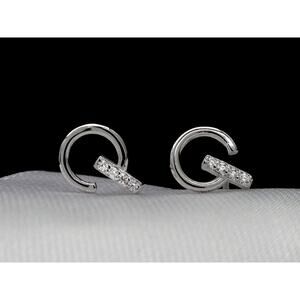 Loop and Bar Stud Earrings, 925 Sterling Silver With CZ Stones, Minimalist Studs